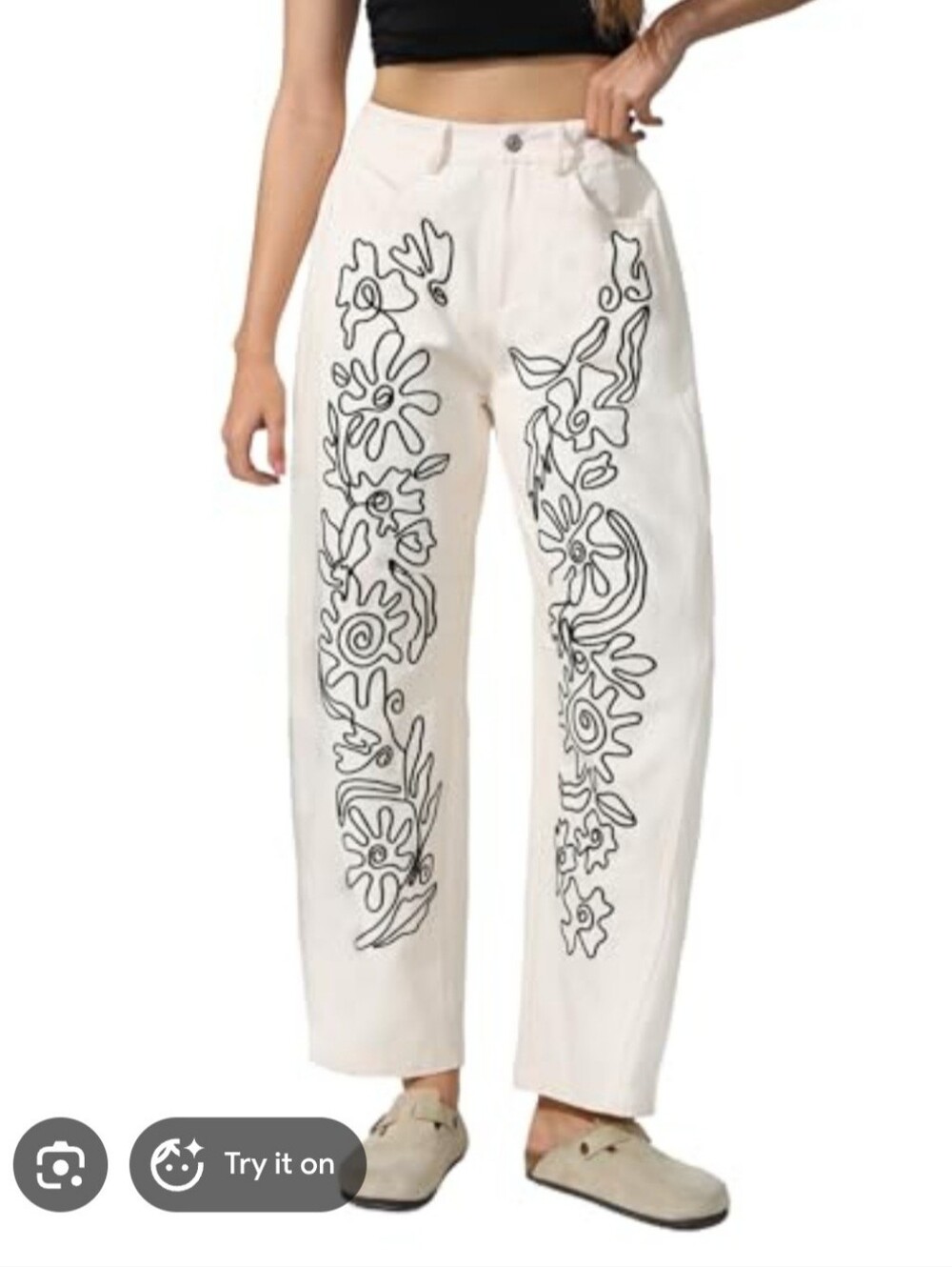 Anthropologie Women’s White Embroidered Wide-Leg Pants Size Medium